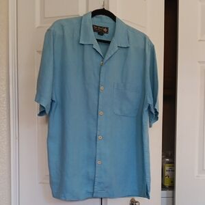 Vtg Nat Nast Blue Casual Button Down Shirt 100% Linen Size M